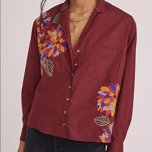 Maeve by Anthropologie Embroidered Button Down Shirt